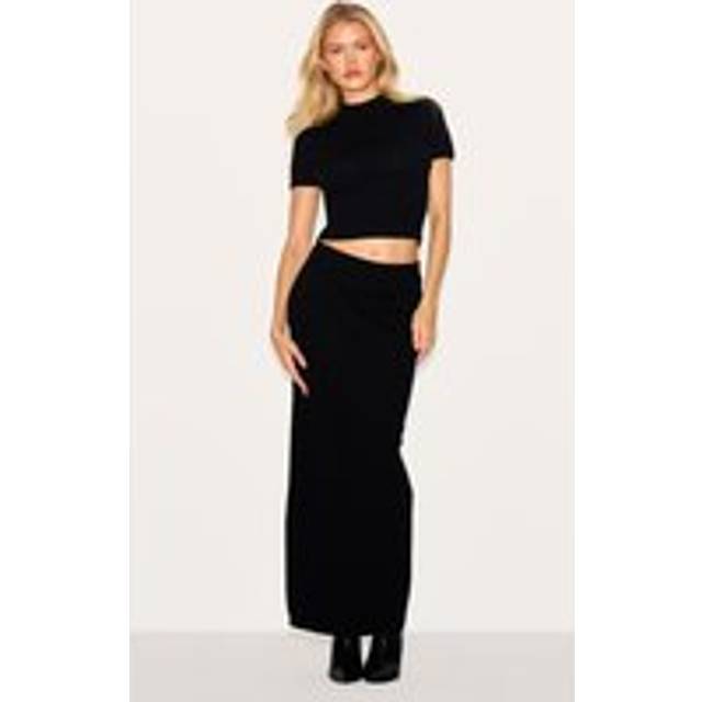 Black Basic Knit Maxi Skirt, Black