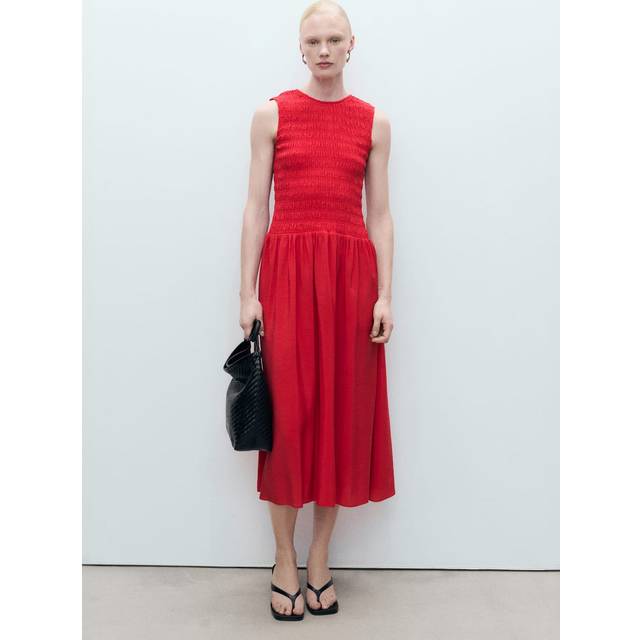 Flared dress with gathered body red - Woman - 14 - MANGO - Red