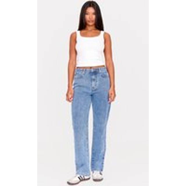 PRETTYLITTLETHING Mid Blue Wash High Waist Straight Leg Jeans, Mid Blue Wash - 6