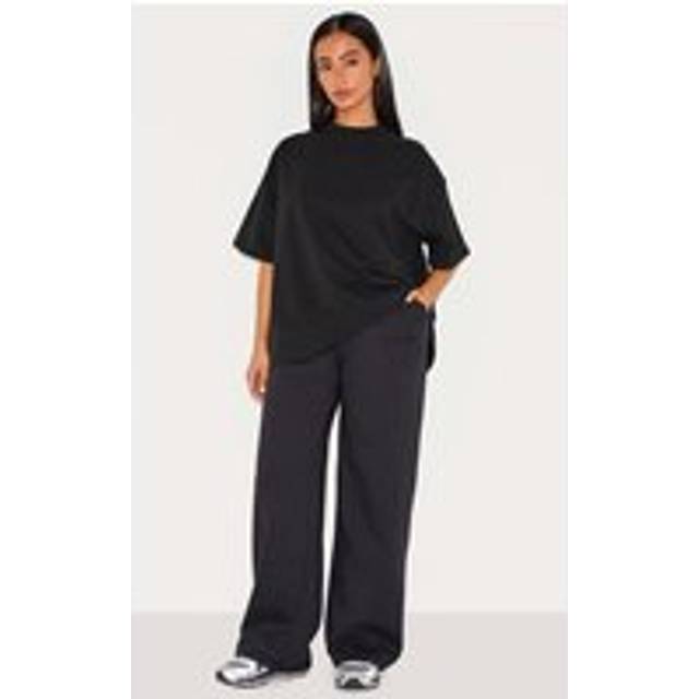 Petite Black Embossed Wide Leg Jogger, Black - XS