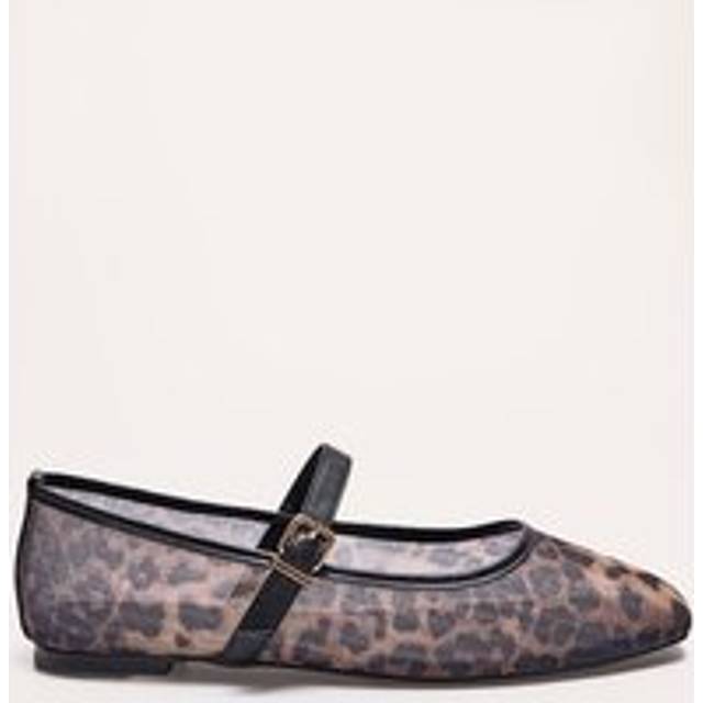 Leopard Mesh Round Toe Buckle Flat Ballet Pumps, Animal - 4