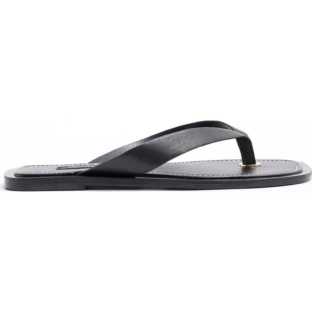 River Island – Svarta, platta sandaler med tårem i läder-Svart/a