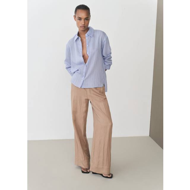 Straight-fit lyocell textured trousers medium brown - Woman - 2XL - MANGO - Medium Brown