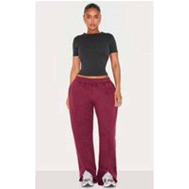 Shape Burgundy High Waisted Split Hem Wide Leg Joggers, Red - 12