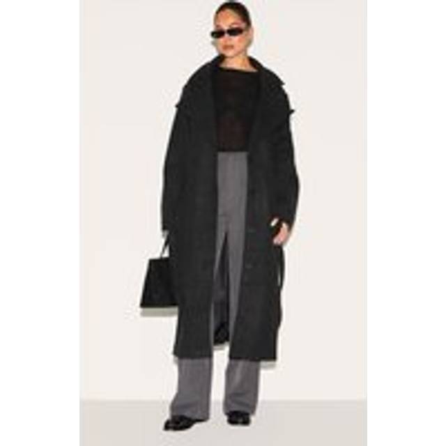 Black Oversized Wool Look Trench Coat, Black - XS