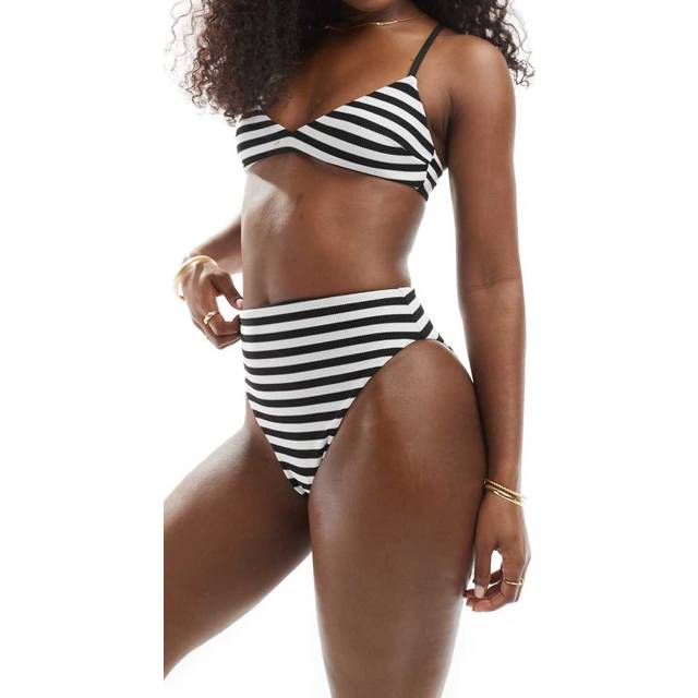 ASOS DESIGN – Mixa & matcha – Svartvitrandig bikiniunderdel med hög midja och hög benskärning-Flera