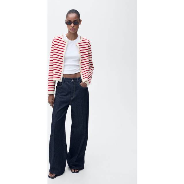 Stripped knit cardigan red - Woman - M - MANGO - Red