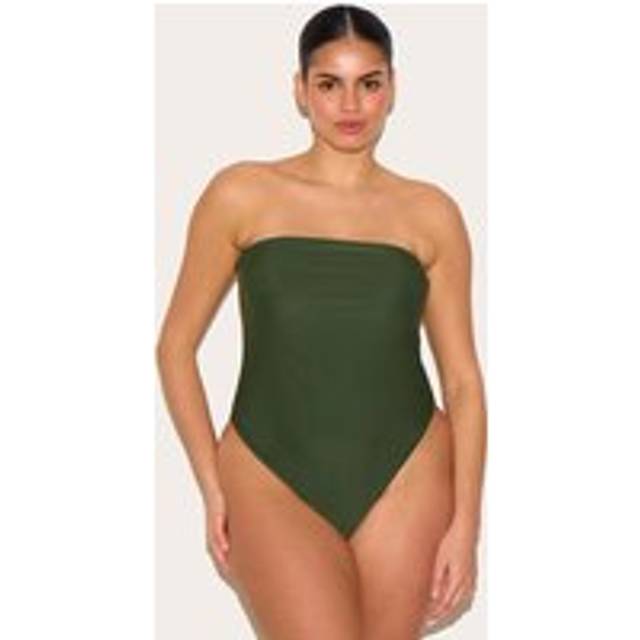 Plus Khaki Strapless Swimsuit, Green - 18