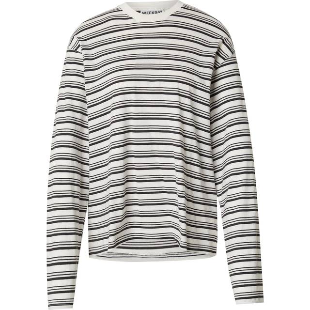 WEEKDAY Striped Boxy Long Sleeve T-Shirt |Vit |M