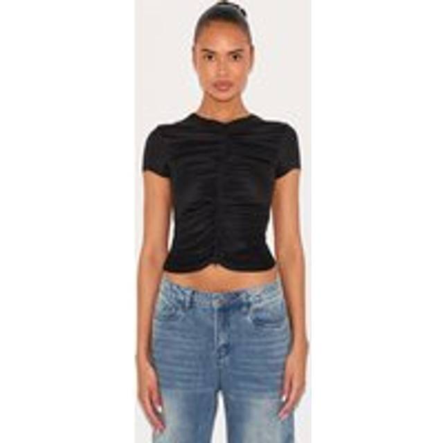Black Contour Jersey Ruched Fitted T-shirt, Black - 10