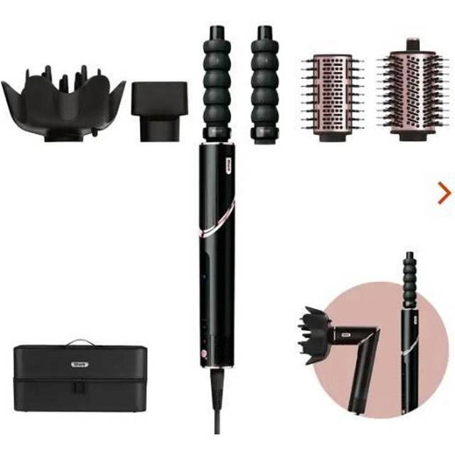Shark FlexStyle 5-i-1 airstyler och hårfön, locktänger med automatisk omslutning, paddelborste, oval borste, koncentrator, diffuser, förvaringsväska, inga värmeskador, svart/roséguld, HD446EU