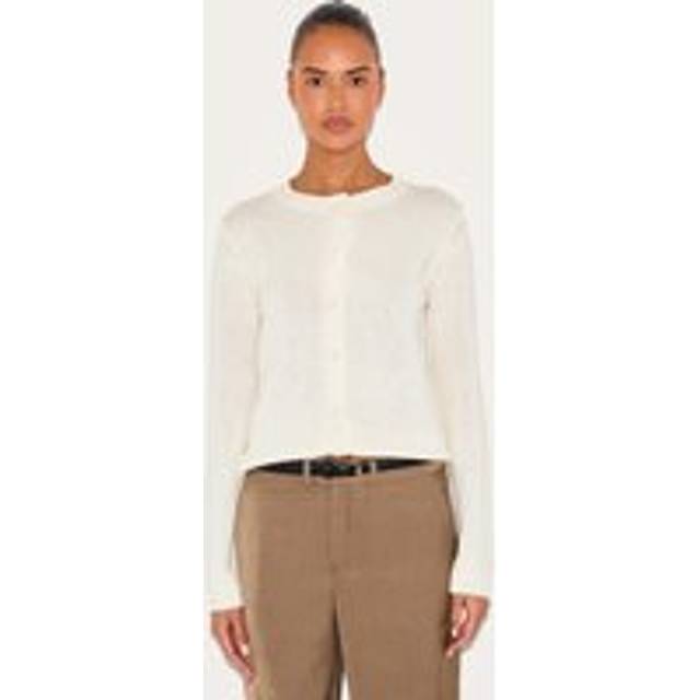 Cream Thick Knit Button Up Cardigan, White - M