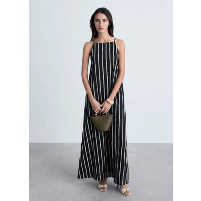 Mango Amelie Embroidered Stripe Maxi Dress, Black/White
