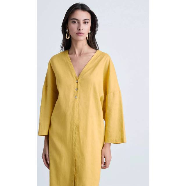 Mango Tote Oversized Linen Rich Dress, Medium Yellow