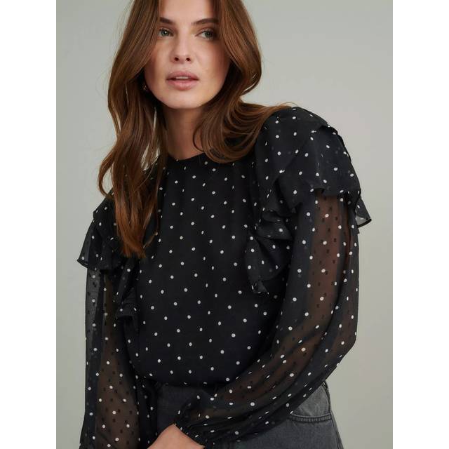 Nobody's Child Finola Polka Dot Ruffle Blouse, Black/White