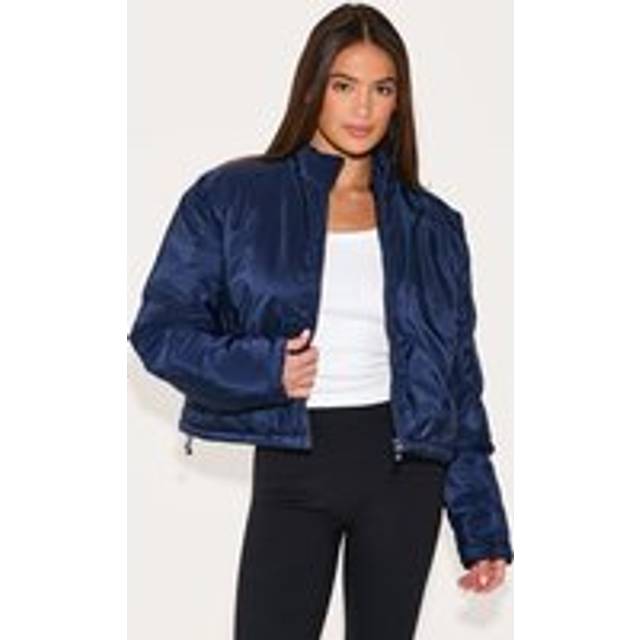 Navy Cropped Puffer Jacket, Blue - L
