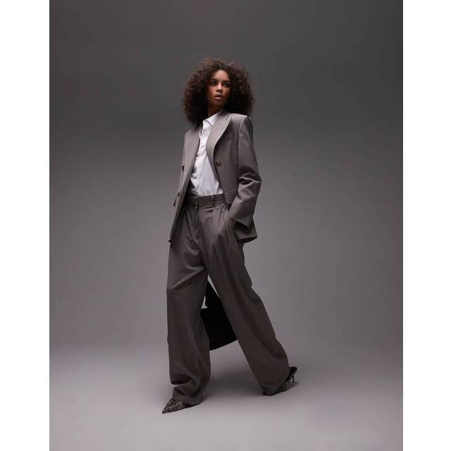 MANGO Wideleg Wool-Blend Suit Trousers |Brun |40