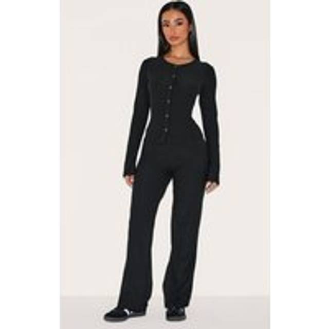 Petite Black Soft Touch Straight Leg Trousers, Black - M