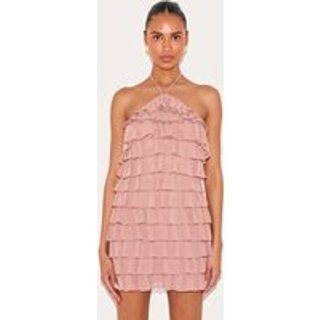 Dusty Peach Extreme Ruffle Halterneck Shift Dress, Dusty Peach - 14