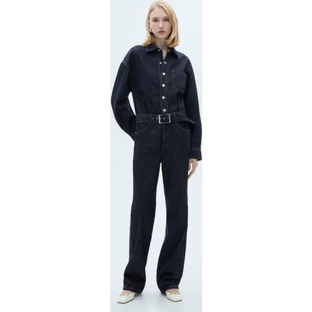 MANGO Rinse-Wash Denim Jumpsuit With Belt |Blå |XL
