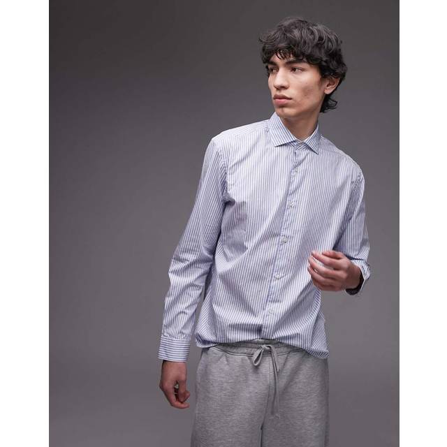 100% cotton striped shirt blue - Man - S - MANGO MAN - Blue