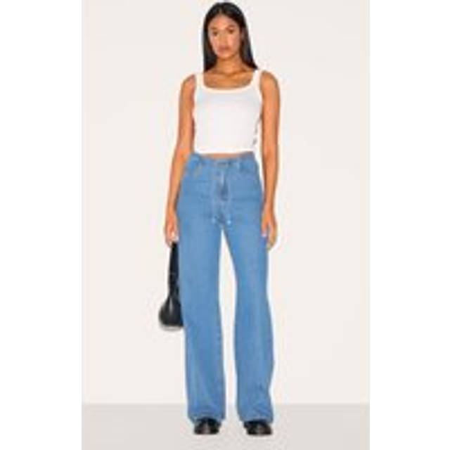 Tall Mid Blue Wash Low Rise Tie Waistband Wide Leg Jeans, Mid Blue Wash - 8