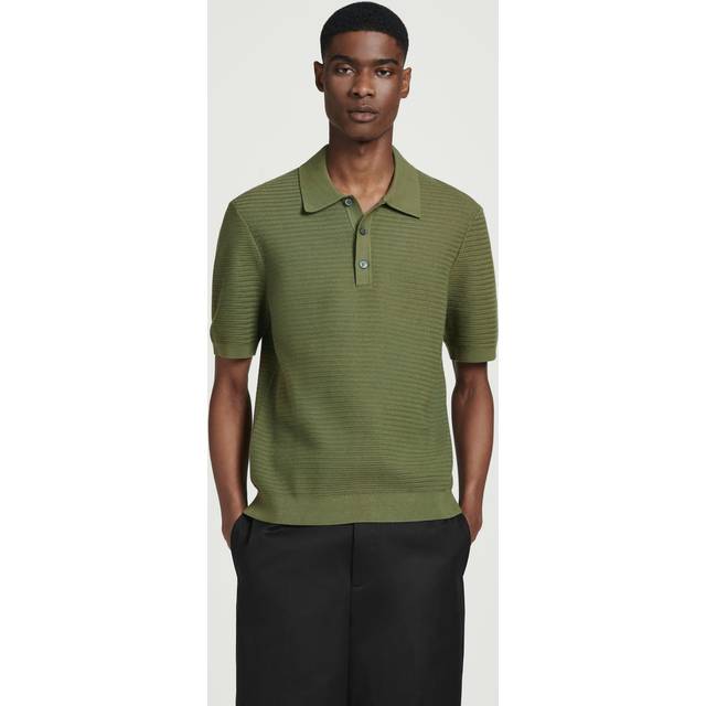 Textured Knitted Cotton Polo Shirt in Green - M