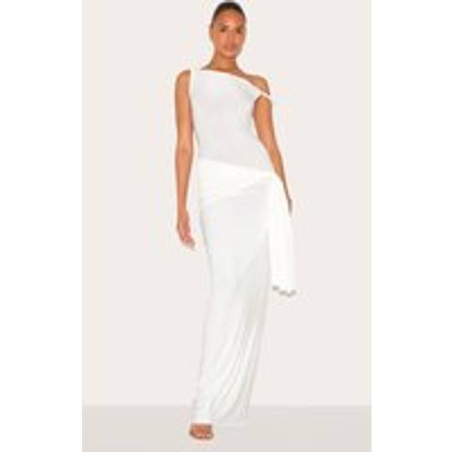Cream Slinky Off Shoulder Wrap Detail Maxi Dress, White - 14