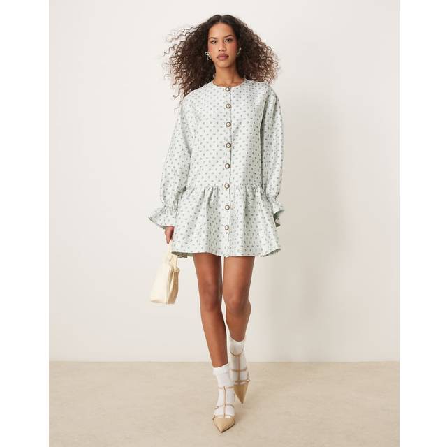 Sister Jane – Ljusgrön miniklänning i jacquard och oversize-Grön/a
