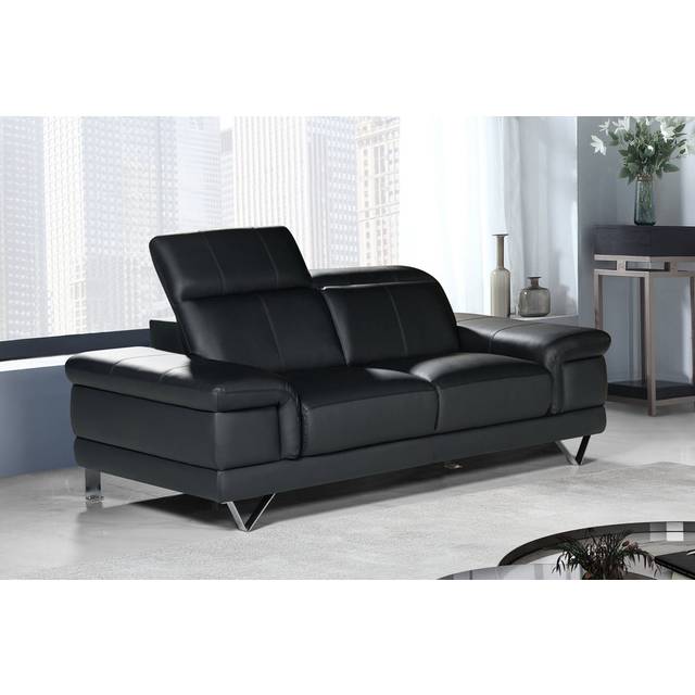Faux Leather Suede Sofa with Adjustable Headrests - Black (2)
