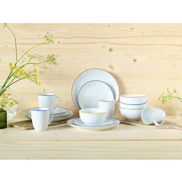 Luna Color Line 16 Piece Porcelain Dinnerware Set - Service for 4 - Blue;White;Green;Red;Yellow (16)