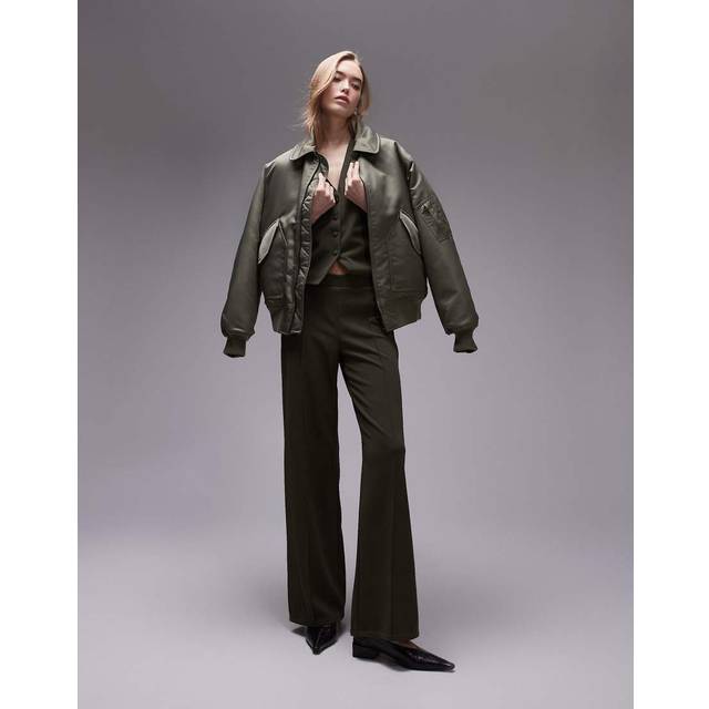 Straight knitted trousers khaki - Woman - M - MANGO - Khaki