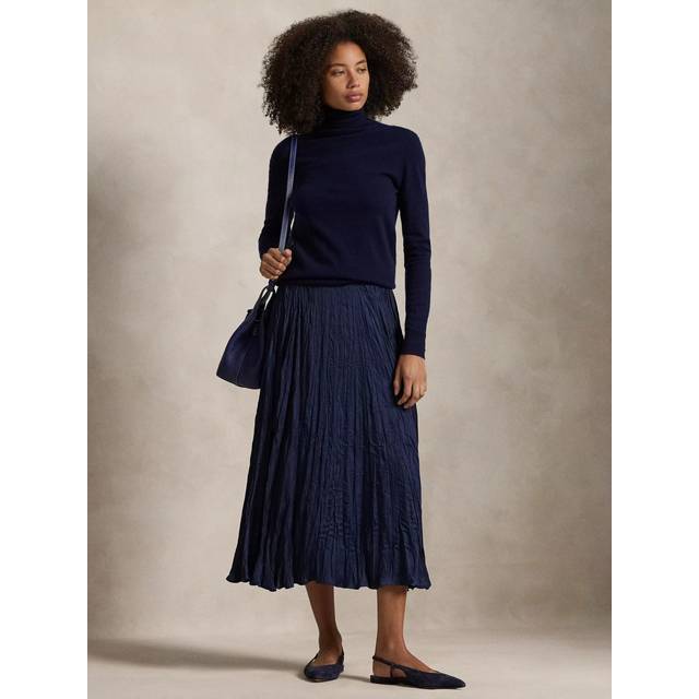 Polo Ralph Lauren Crinkle Satin Skirt, Blue/Navy