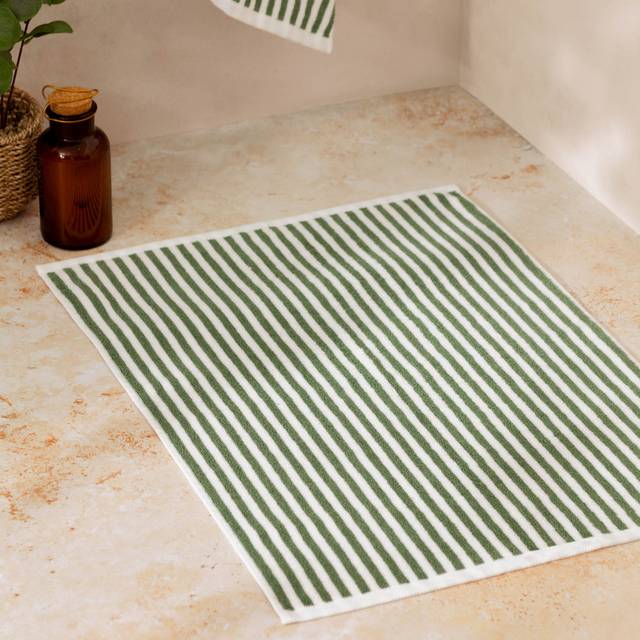 Swatzell Striped Cotton Bath Mat - Green (70cm W)