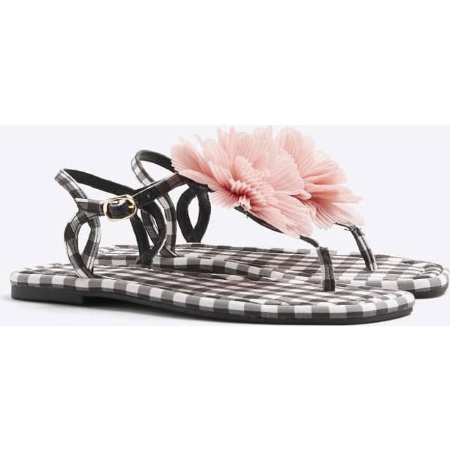 River Island Womens Black Gingham Flower Toe Thong Flat Sandals - 3