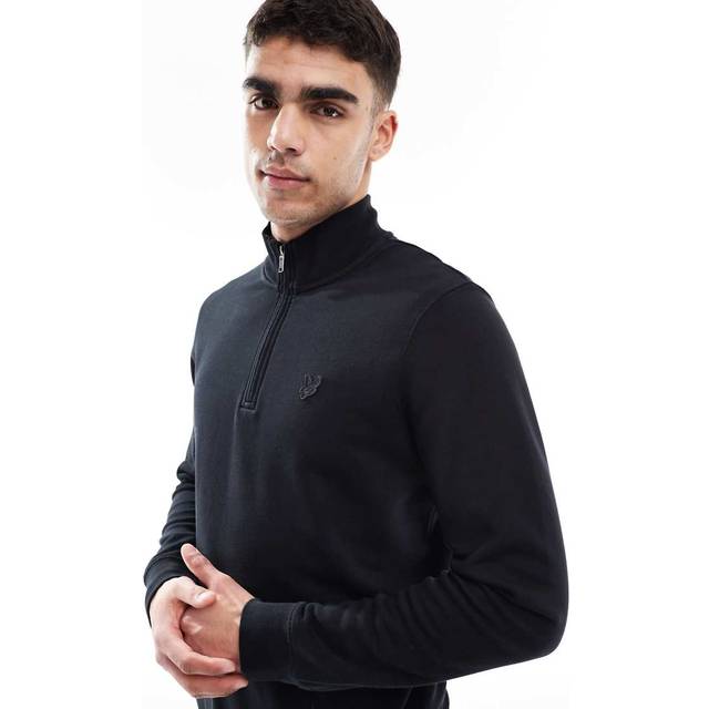 Lyle & Scott, Sweatshirts & Hoodies, Herr, XS, Bomull, Superfin Sweatshirt med Kvartsdragkedja - black (XS)