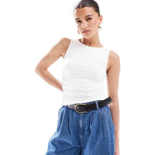 Stradivarius Polyamide draped T-shirt Ecru XS