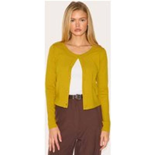 Olive Basic Fine Knit Button Up Cardigan, Green - XS