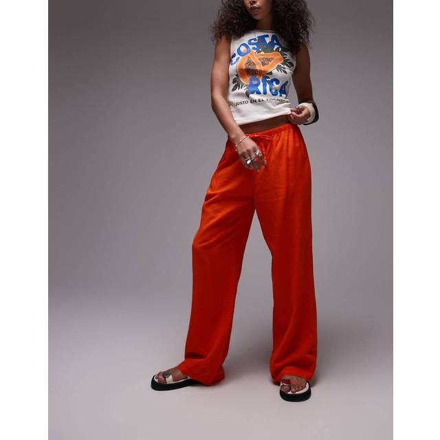 Topshop – Orangea linnebyxor med raka ben-Gul