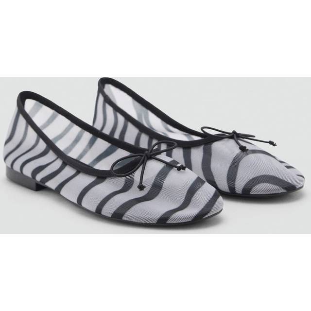 Animal-print mesh ballerina flats white - Woman - 7 - MANGO - White