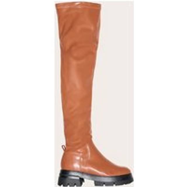 Brown PU Wide Fit Chunky Arched Sole Over The Knee Boots - 8
