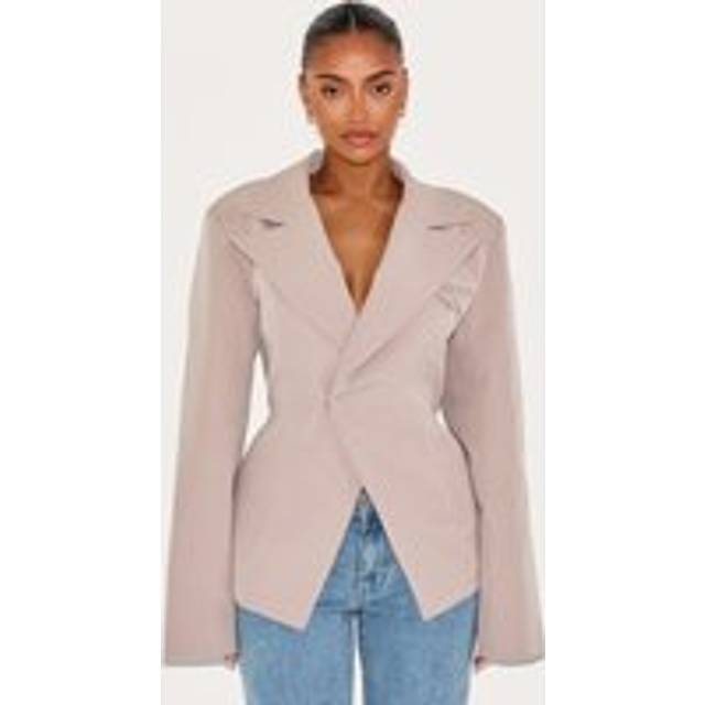 Shape Taupe Tailored Asymmetrical Cross Over Adjustable Waist Blazer, Brown - 14