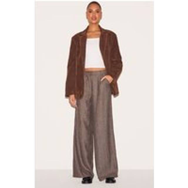 Brown Herringbone Mid Rise Tailored Trousers, Brown - 10