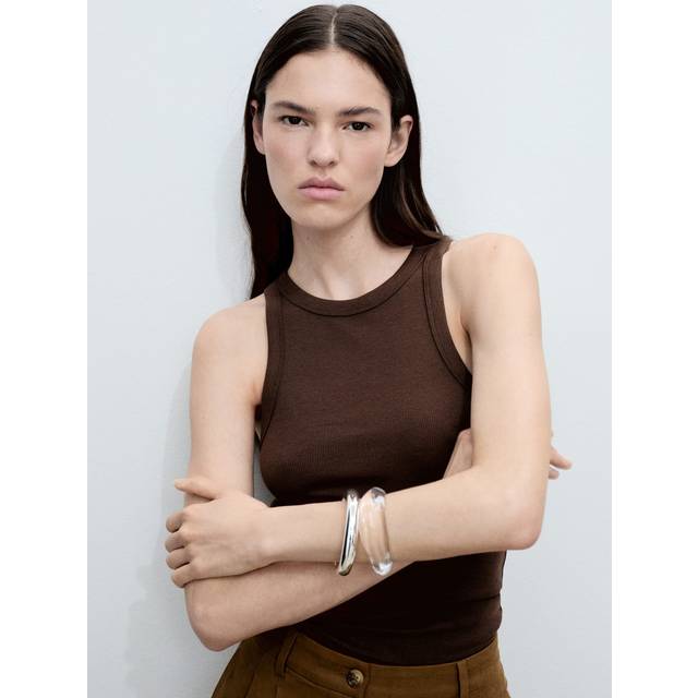 MANGO Halterneck Lyocell top Dam Långärmade Blusar Stl. XS - Från Magasin - Brown (XS)