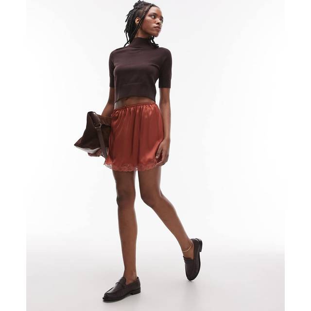 Topshop – Orange minikjol i satin med spets