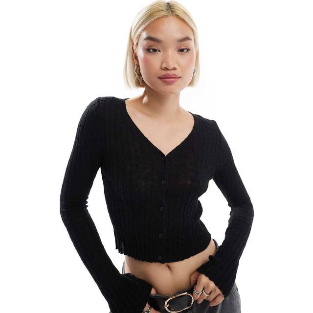 Stradivarius Button-up knit cardigan Black XL