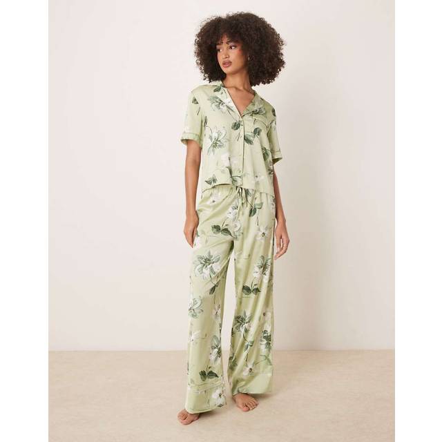 Abercrombie & Fitch – Grönblommiga pyjamasbyxor med dragsko-Grön/a