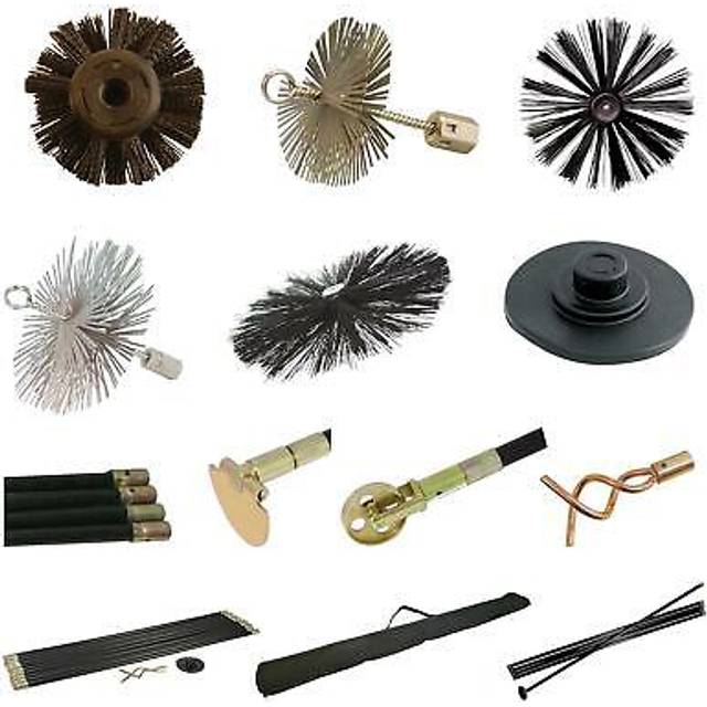 Drain rod rods set flue chimney drain brush worm screw plunger drop scraper