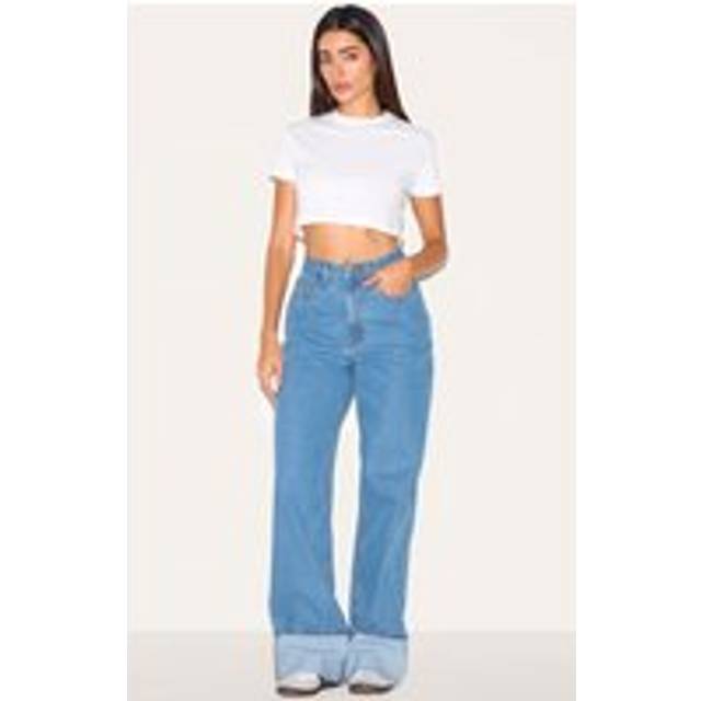 Mid Blue Wash High Waist Turn Up Leg Jeans, Mid Blue Wash - 4