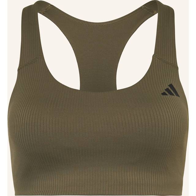 adidas Womens Training Rib Midi Support Sports Bra - Green, Olive Strata, Size Xl, Women - XL